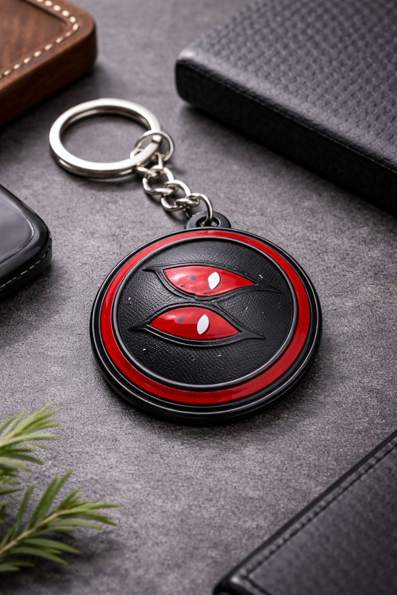 Red & Black Deadpool Metal Fidget Spinner Keychain - Image 2