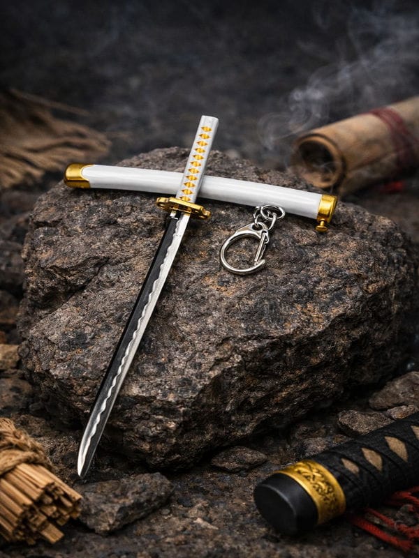 White Mini Katana Sword Keychain - Image 2
